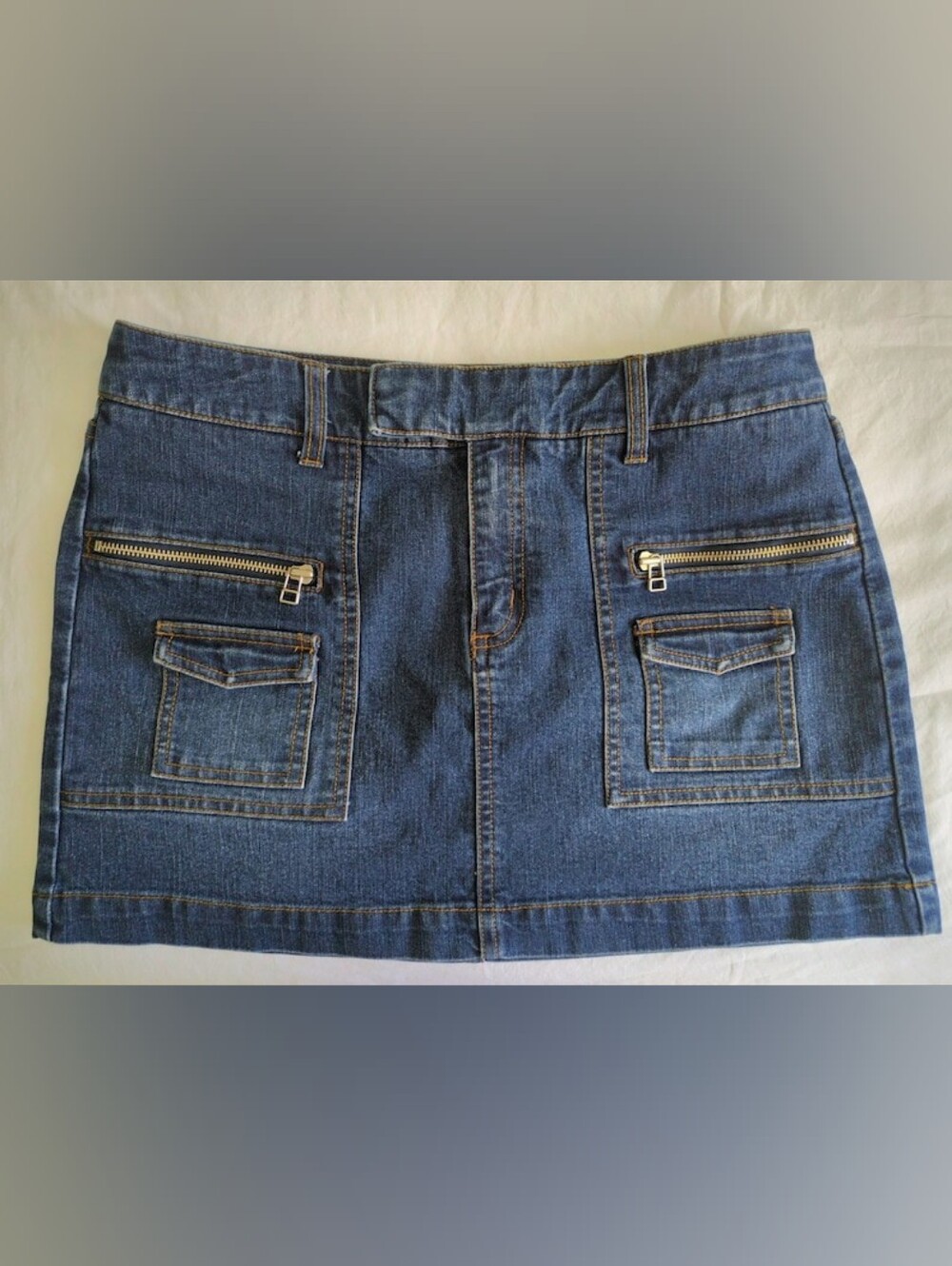 Vintage Y2K Denim Micro Mini Skirt Mid Rise Medium 8 Jean 2000s
